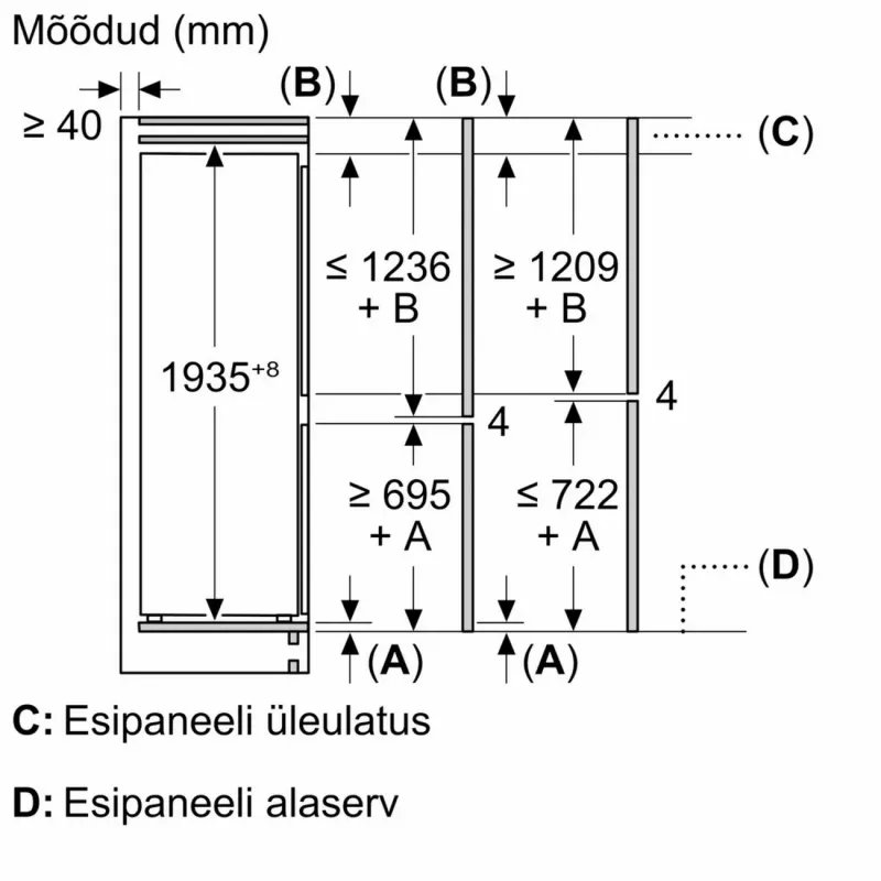 Bosch KIN96SFD0 W pełni zabudowana lodówko-zamrażarka z VitaFresh pro 0°C, NoFrost, 387L, klasa energetyczna D, 35 dB