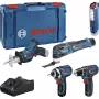 Zestaw 5 narzędzi Bosch Power Tools 12V GOP + GSR + GDR + GSA + GLI (Niebieski, 3x akumulator Li-Ion 2.0 Ah)