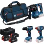 BOSCH Power Tools 18V Professional Combo Kit: Młotowiertarka GBH 18V-22 + Wiertarko-wkrętarka GSR 18V-65 + Klucz udarowy GDX 18V-285 (Niebieski/Czarny, 3x akumulatory 5.0Ah Li-Ion, torba narzędziowa)