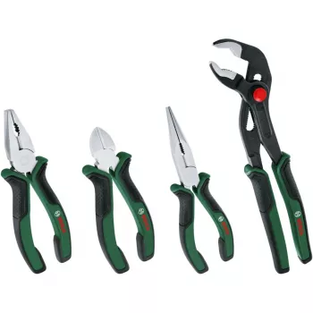 Zestaw szczypiec Bosch Powertools 4-częściowy 1600A02W7K z kombinowanymi, bocznymi, płaskimi i do rur, zielony/czarny