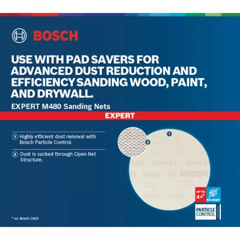 Bosch PowerTools Expert M480 Net Sanding Disc 125 mm, Grit K80 (50 Pieces, for Random Orbital Sanders)