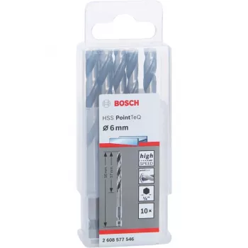 Bosch PowerTools HSS PointTeQ Hex Wiertło kręte, 6 mm, 10 sztuk, długość robocza 57 mm