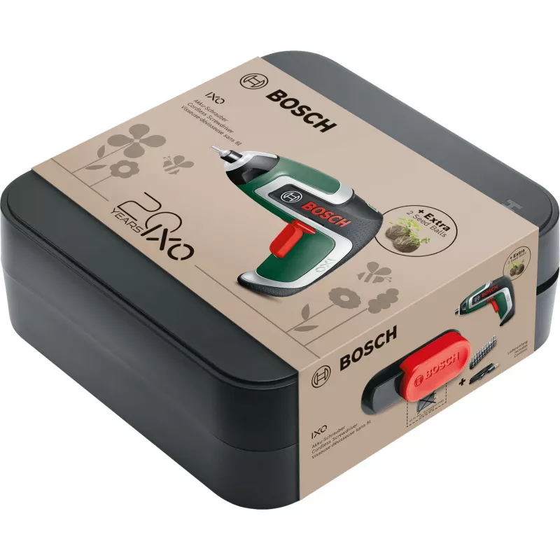 BOSCH Powertools IXO 7 Anniversary Set 3.6V Wkrętarka akumulatorowa (Zielony/Czarny, Li-Ion 2.0Ah, Zestaw bitów, Kulki nasienne, Pudełko)