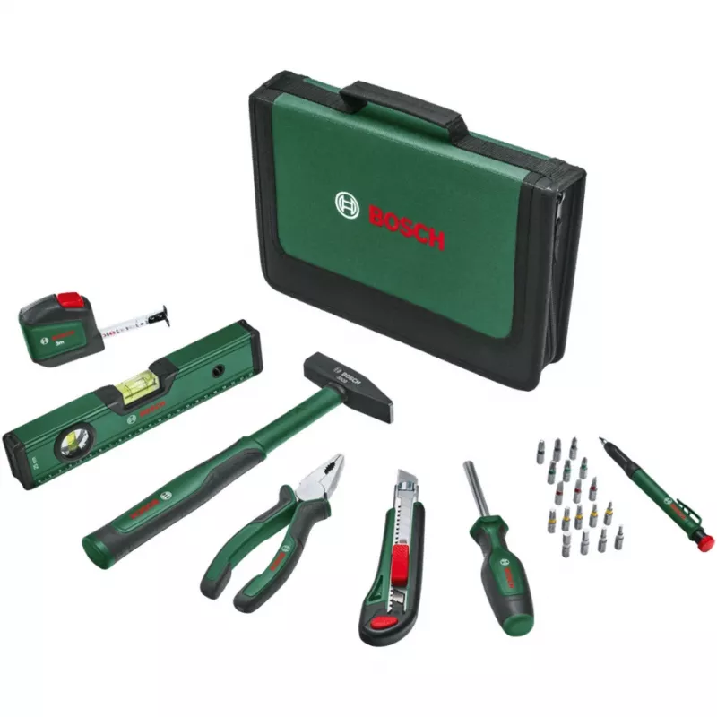 BOSCH Powertools Universalny Zestaw Narzędzi Ręcznych, 25-częściowy (zielony, z torbą na narzędzia)