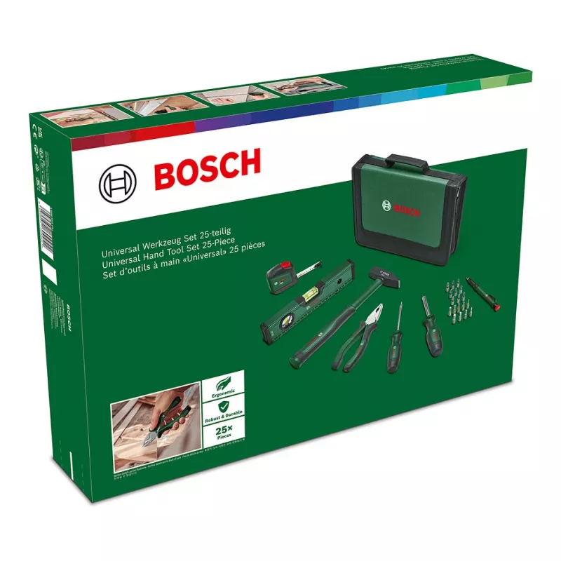 BOSCH Powertools Universalny Zestaw Narzędzi Ręcznych, 25-częściowy (zielony, z torbą na narzędzia)
