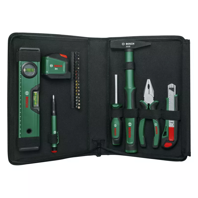 BOSCH Powertools Universalny Zestaw Narzędzi Ręcznych, 25-częściowy (zielony, z torbą na narzędzia)