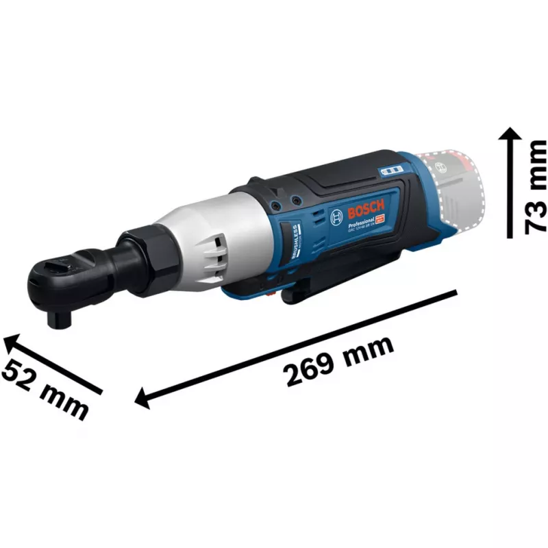 BOSCH Professional GRC 12V-60 3/8 SN Akumulatorowy klucz grzechotkowy, napęd 3/8 cala, 60 Nm, 12V, niebieski/czarny (samo narzędzie)