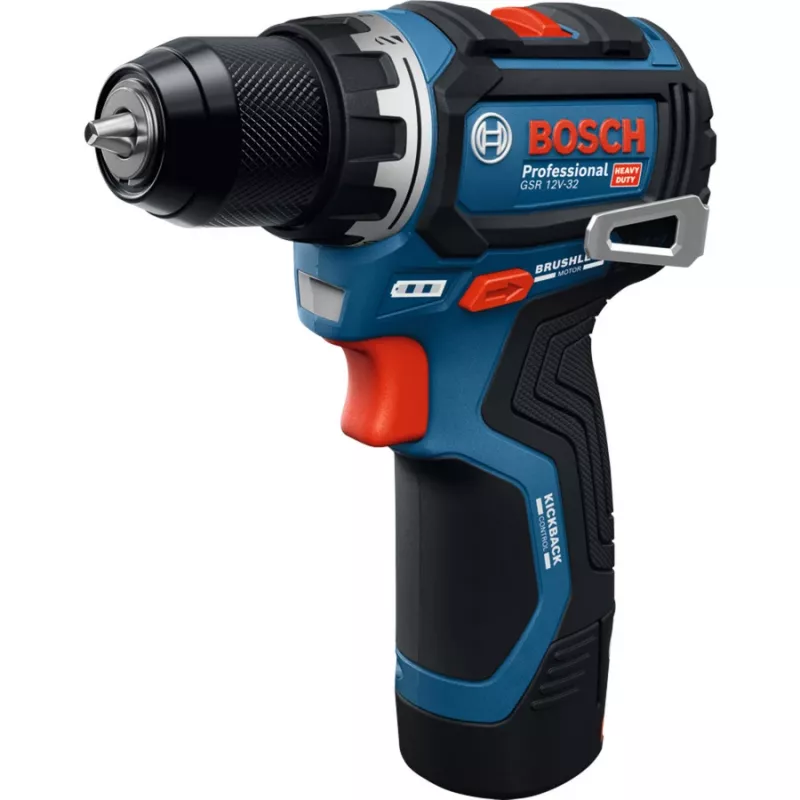Bosch Professional GSR 12V-32 Wiertarko-wkrętarka akumulatorowa (12V, 2x 2.0Ah Li-Ion, 36-elementowy zestaw akcesoriów, walizka narzędziowa, niebieski/czarny)