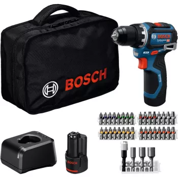 Bosch Professional GSR 12V-32 Wiertarko-wkrętarka akumulatorowa (12V, 2x 2.0Ah Li-Ion, 36-elementowy zestaw akcesoriów, walizka narzędziowa, niebieski/czarny)