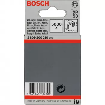 Zszywki Bosch Typ 53 cienkie drutowe 11,4 x 0,74 x 8 mm, stal ocynkowana, 5000 szt. (2609200210)