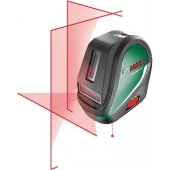 Bosch Universal Level 3 laser krzyżowy z punktami pionowymi, zasięg 10 m, wiązka czerwona, dokładność ±0,5 mm/m, automatyczne poziomowanie, gwint statywowy 1/4 cala, 4x baterie AA 0603663904