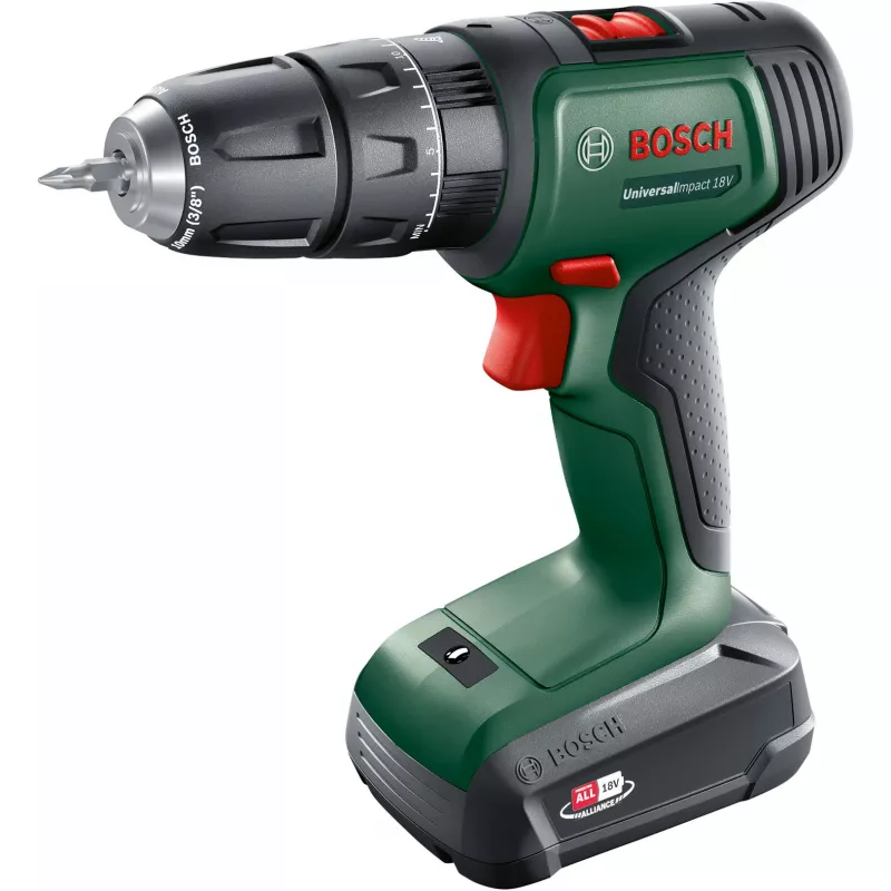 BOSCH UniversalImpact 18V Akumulatorowa Wiertarko-Wkrętarka Udarowa (Zielony/Czarny, 2x1.5Ah Li-Ion, Zestaw 241-częściowy)