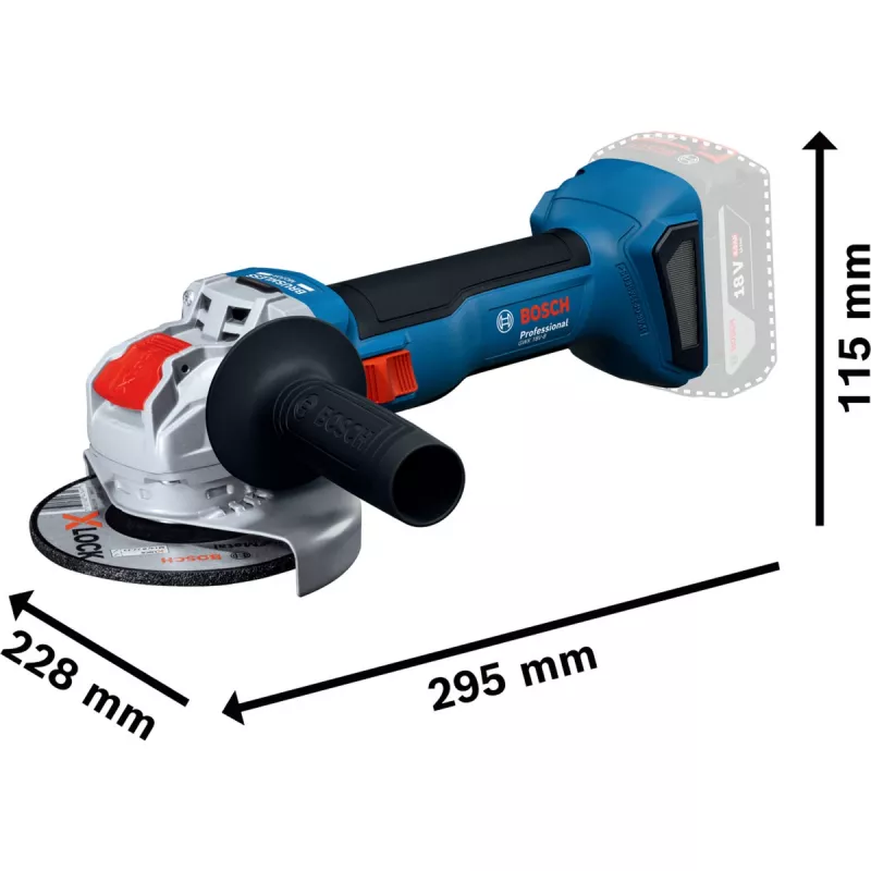 BOSCH X-LOCK Akumulatorowa szlifierka kątowa GWX 18V-8 Professional Solo, 18V, Niebieski/Czarny, 125 mm (bez akumulatora i ładowarki)