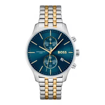 Zegarek męski BOSS 1513976 (42mm) - Niebieska tarcza, brązowy pasek skórzany