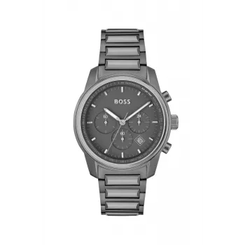 Zegarek męski BOSS 1514005 44mm Koperta ze stali nierdzewnej Niebieska tarcza Brązowy pasek skórzany Chronograf Kwarcowy