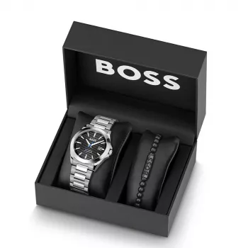 Zegarek męski BOSS 1570180 41mm Koperta ze stali nierdzewnej Czarny skórzany pasek Analogowy kwarcowy