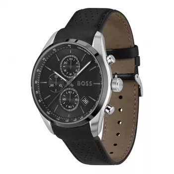 Zegarek BOSS Man 1514224 (44,5 mm) Kwarcowy Chronograf Niebieska Tarcza Brązowy Pasek Skórzany