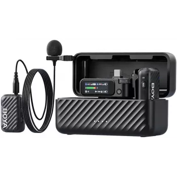 BOYA BOYAMIC 2-01 Bezprzewodowy i przewodowy system mikrofonowy 2.4GHz, AI Noise Cancellation z 2 odbiornikami i 1 nadajnikiem (USB-C) Czarny