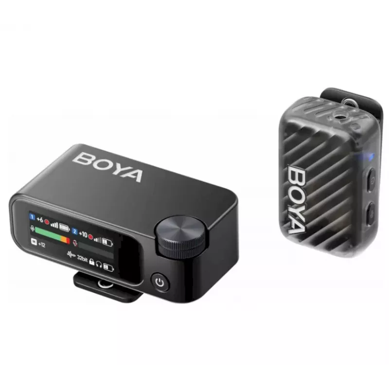 BOYA BOYAMIC 2-02 Bezprzewodowy System Mikrofonowy 2.4GHz, AI Redukcja Szumów, 2 Odbiorniki + 1 Nadajnik (USB-C) Czarny