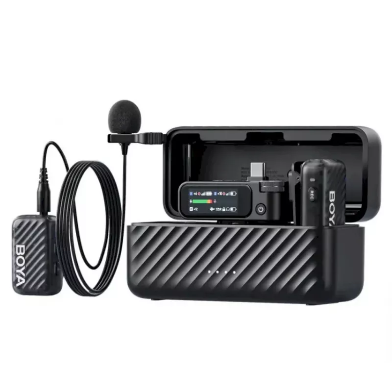 BOYA BOYAMIC 2-02 Bezprzewodowy System Mikrofonowy 2.4GHz, AI Redukcja Szumów, 2 Odbiorniki + 1 Nadajnik (USB-C) Czarny