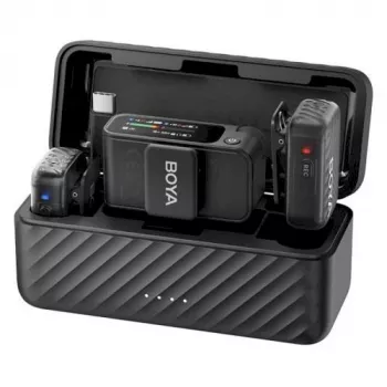 BOYA BOYAMIC 2-02 Bezprzewodowy System Mikrofonowy 2.4GHz, AI Redukcja Szumów, 2 Odbiorniki + 1 Nadajnik (USB-C) Czarny