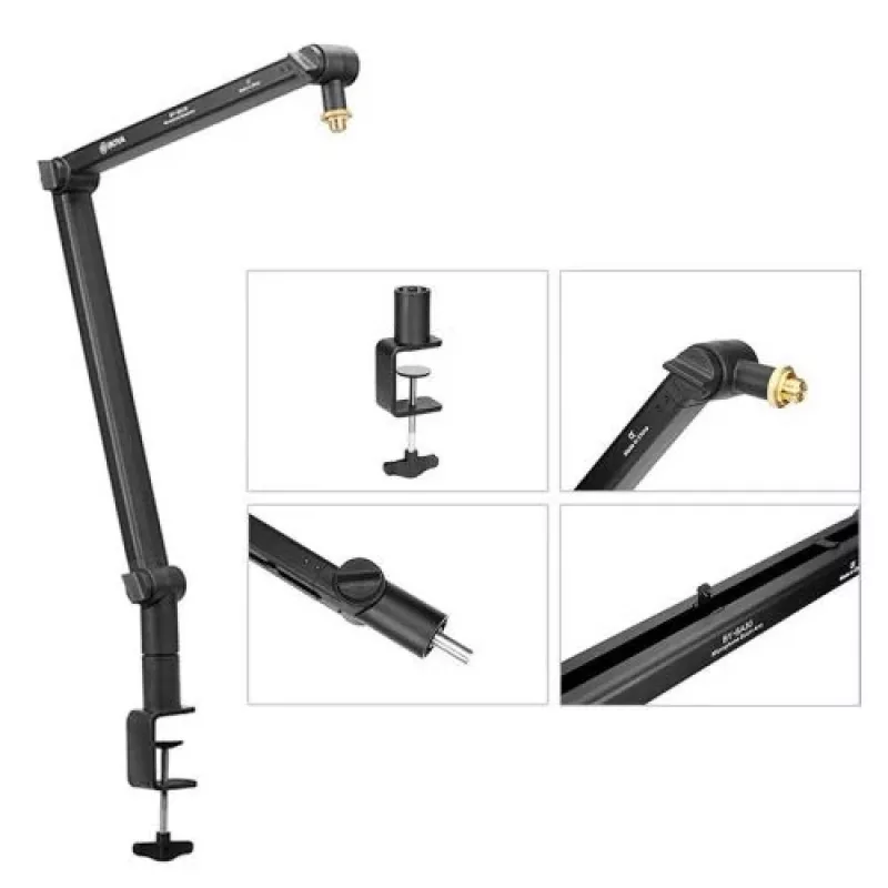 BOYA BY-BA30 Mikrofonowy wysięgnik (stal, czarny) - zacisk biurkowy, zasięg 800 mm, obrót 360°, udźwig 1,1 kg, gwint 3/8 cala z adapterem 5/8 cala