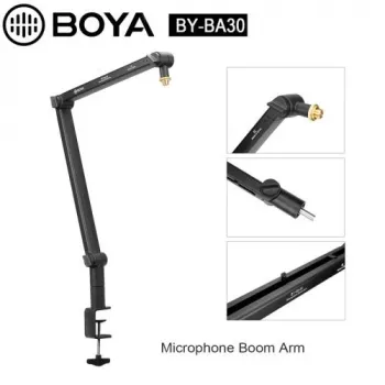 BOYA BY-BA30 Mikrofonowy wysięgnik (stal, czarny) - zacisk biurkowy, zasięg 800 mm, obrót 360°, udźwig 1,1 kg, gwint 3/8 cala z adapterem 5/8 cala