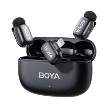 BOYA Mini 2-03 Bezprzewodowy System Mikrofonowy 2.4GHz, AI Redukcja Szumów, 2 Nadajniki + 1 Odbiornik Lightning, Czarny