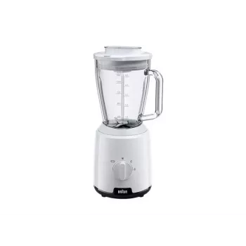 Braun JB1050WH Household PowerBlend 1 Mikser stojący z 1,5 L szklanym dzbankiem, pomocnik kuchenny do siekania, przecierania i mieszania, funkcja kruszenia lodu, 2 prędkości, 600 W, biały (JB1050)