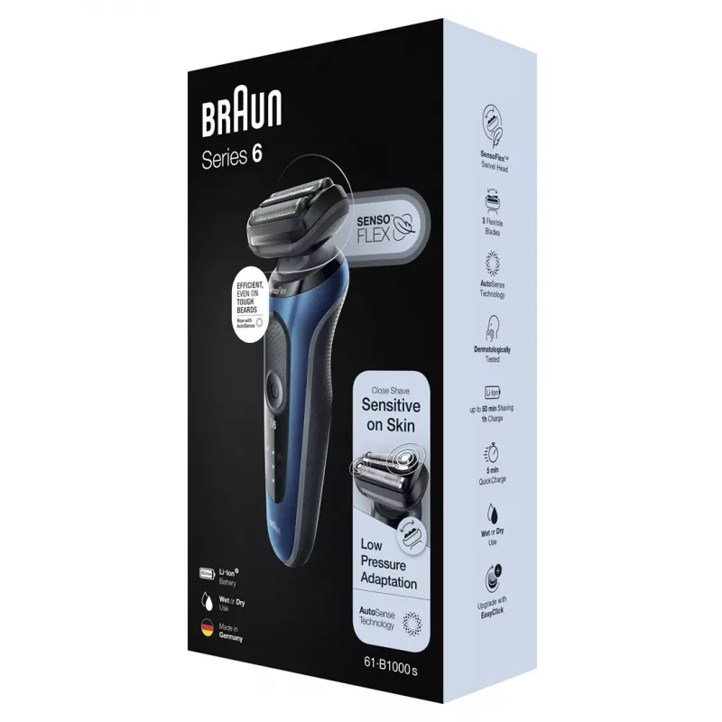 Braun Series 61 - B1000s Golarka elektryczna na mokro i na sucho, niebieska