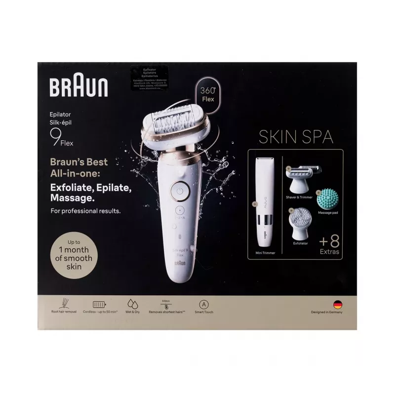 Braun Silk-épil 9 3D SES9-481 Epilator bezprzewodowy mokry/suchy z 40 pęsetami, SensoSmart, Smartlight, trymerem, biały/różowe złoto