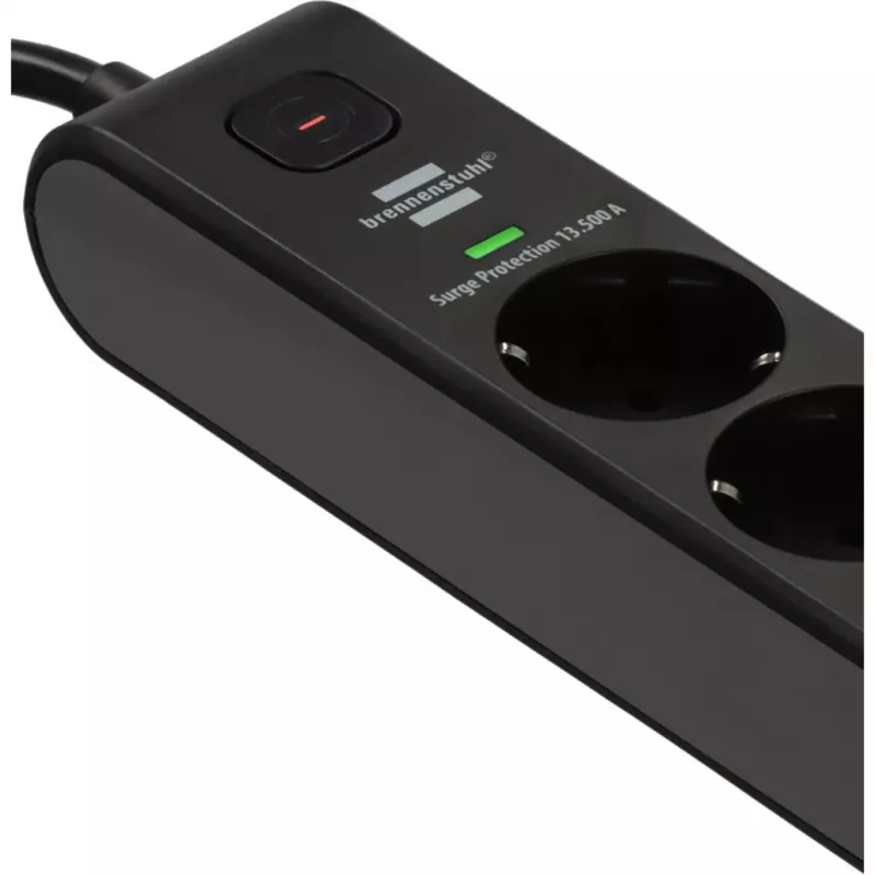 BRENNENSTUHL 6-Way Power Strip z 1x USB-C, 1x USB-A, Ochrona przeciwprzepięciowa 13 500 A, Kabel 2 m, Czarny/Antracyt