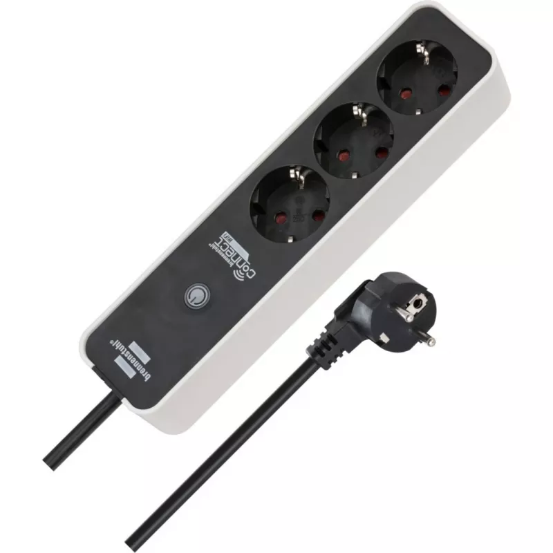 BRENNENSTUHL Connect Ecolor WLAN Power Strip 3-Way (White/Black, 1.5 m Cable, Voice Control, Timer, App)