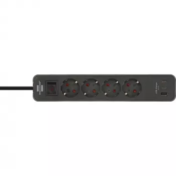 Listwa zasilająca Brennenstuhl Ecolor 4 gniazda z 2x USB-C, 1x USB-A, kabel 1,5 m, wyłącznik bezpieczeństwa, czarno-antracytowa