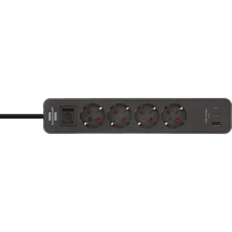 Listwa zasilająca Brennenstuhl Ecolor 4 gniazda z 2x USB-C, 1x USB-A, kabel 1,5 m, wyłącznik bezpieczeństwa, czarno-antracytowa
