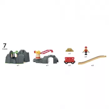 BRIO World Żuraw i tunel górski drewniany zestaw kolejowy
