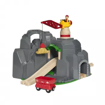 BRIO World Żuraw i tunel górski drewniany zestaw kolejowy