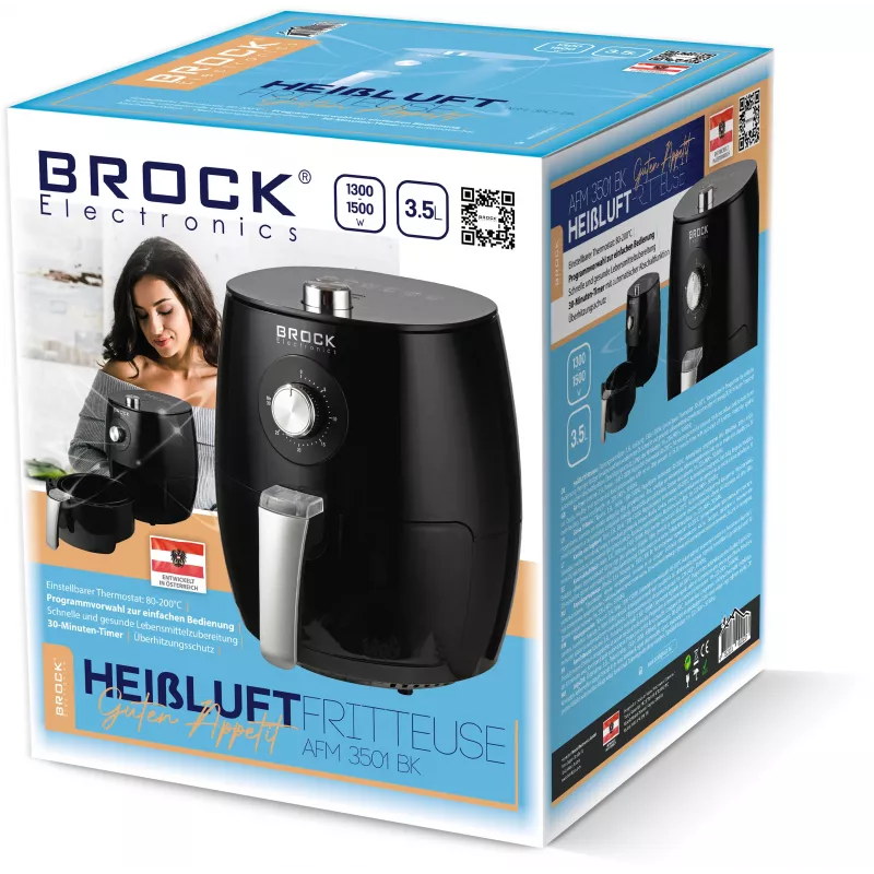 Frytkownica beztłuszczowa Brock AFM 3501 BK 3,5 l 1300-1500 W czarna cyfrowa z koszem