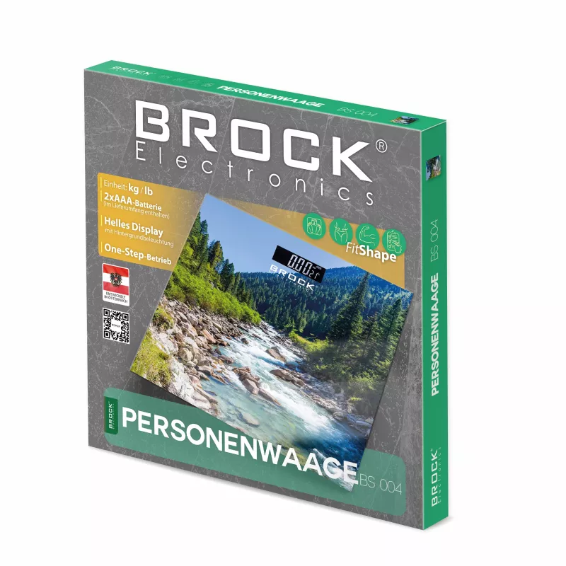 Brock BS 004 Cyfrowa waga łazienkowa z platformą z hartowanego szkła, nośność 180 kg, dokładność 100 g, automatyczne włączanie/wyłączanie, 2x baterie AAA w zestawie