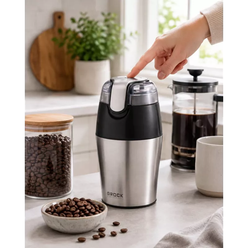 Młynek do kawy Brock CG 4050 SS ze stali nierdzewnej, ostrza, 150W, pojemność 70g, funkcja pulsacyjna