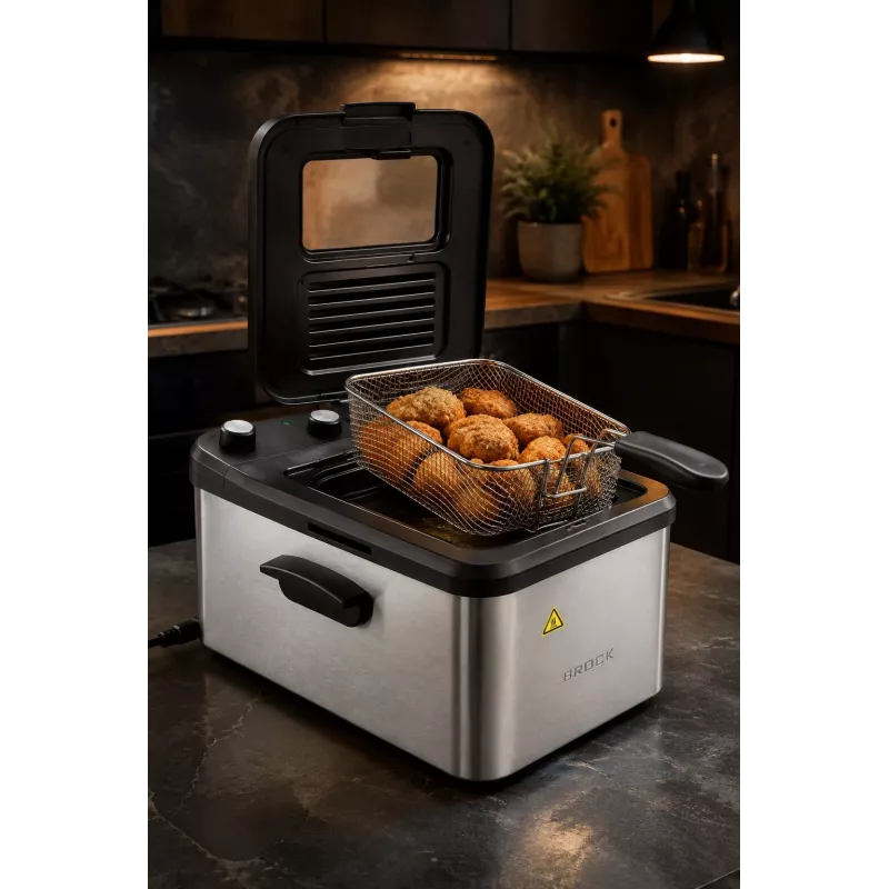 Brock DF 3001 SS Frytkownica głębokotłuszczowa 3,2L 2200W Czarno-stalowa
