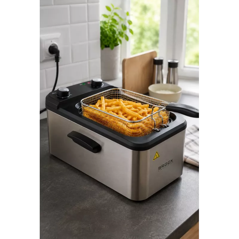 Brock DF 3001 SS Frytkownica głębokotłuszczowa 3,2L 2200W Czarno-stalowa
