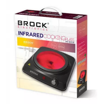Brock HPI 3001 BK 1500W Pojedyncza elektryczna płyta grzewcza z żeliwną płytą i regulowanym termostatem, Czarny