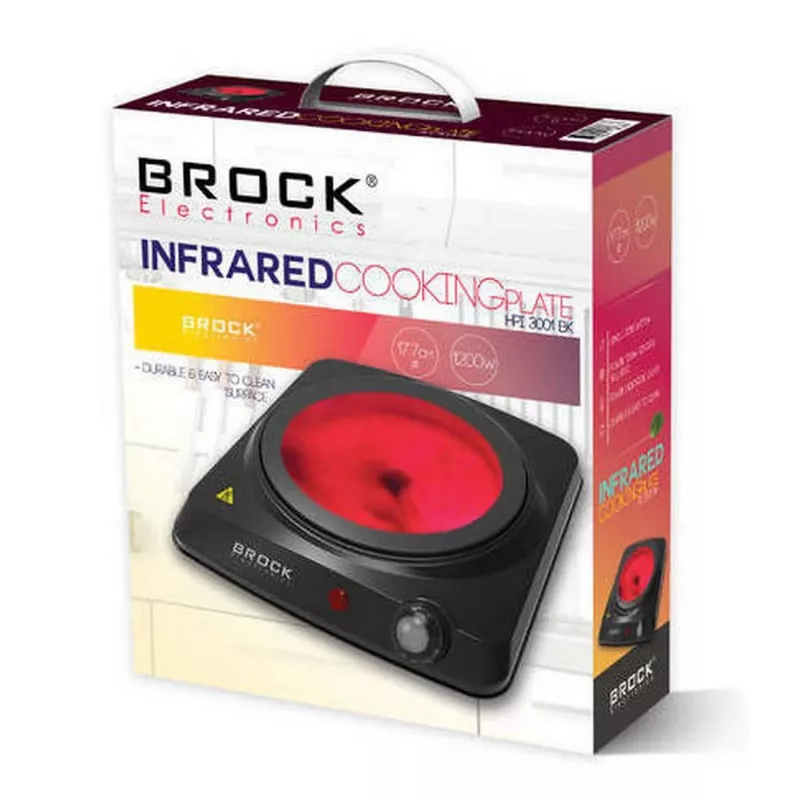 Brock HPI 3001 BK 1500W Pojedyncza elektryczna płyta grzewcza z żeliwną płytą i regulowanym termostatem, Czarny