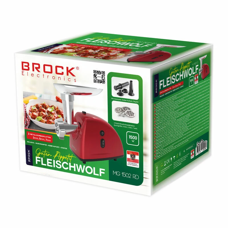 Maszynka do mięsa Brock MG 1502 RD 1500W, czerwono-stalowa