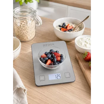 Brock SKS 1009 Cyfrowa waga kuchenna z wyświetlaczem LED, udźwig 5 kg, dokładność 1 g, platforma z hartowanego szkła, czarna