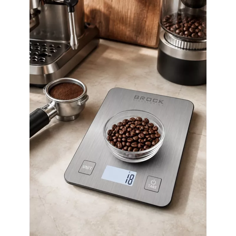 Brock SKS 1009 Cyfrowa waga kuchenna z wyświetlaczem LED, udźwig 5 kg, dokładność 1 g, platforma z hartowanego szkła, czarna
