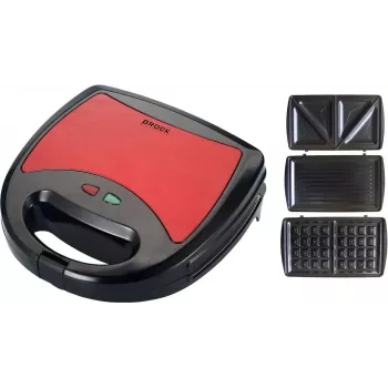 Brock SSM 2003 RD 3-w-1 Toster do kanapek, gofrownica i grill, 750 W, czarno-czerwony