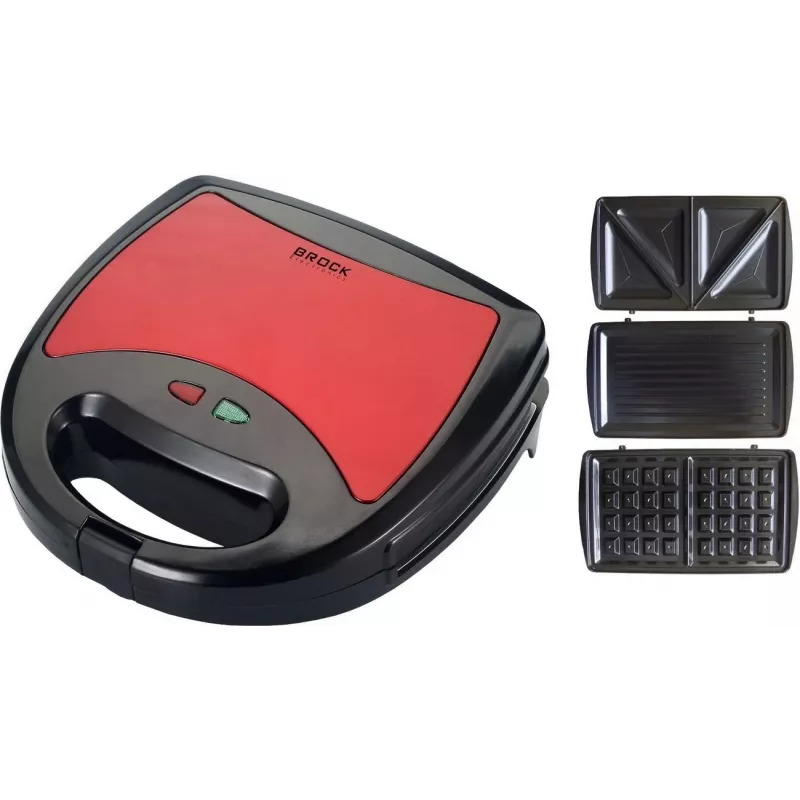 Brock SSM 2003 RD 3-w-1 Toster do kanapek, gofrownica i grill, 750 W, czarno-czerwony