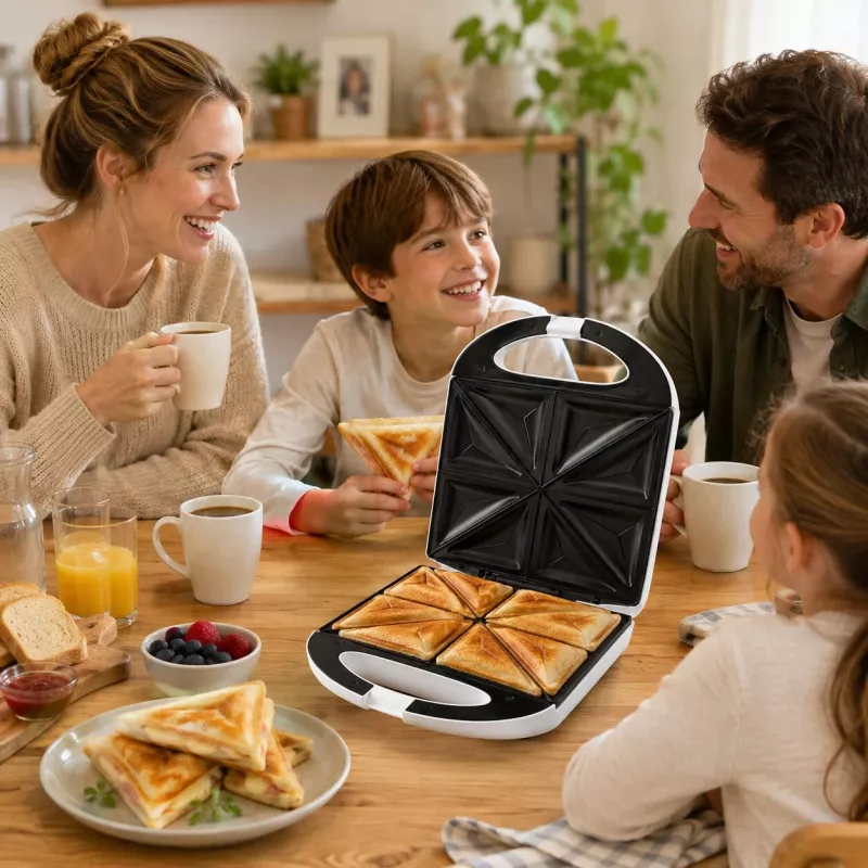 Brock SSM 3008 WH 8-Kromkowy XXL Toster do Kanapek, 1400W, Powłoka Nieprzywierająca, Trójkątne Płyty, Uchwyt Chłodny w Dotyku, Blokada Bezpieczeństwa, Pionowe Przechowywanie, Biały